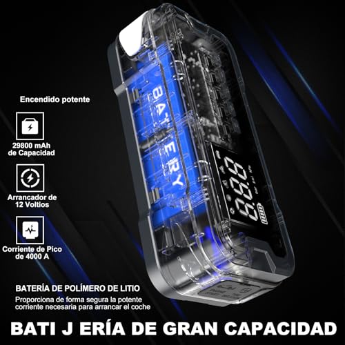 Arrancador de Coches con Compresor de Aire, 4000A 150PSI Arrancador Portátil de Batería de Coche, Arrancador de Emergencia con Cable de Puente de Seguridad Inteligente Visualización LCD Linterna
