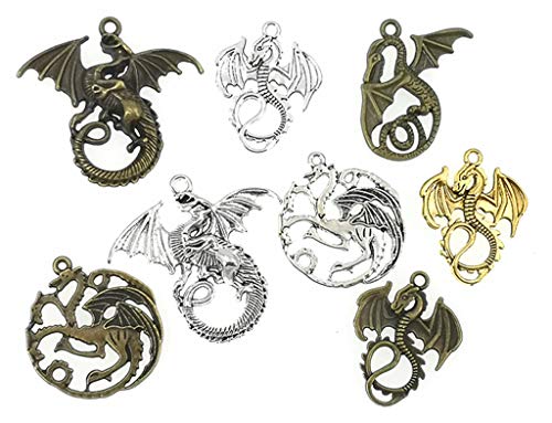 Kinteshun Flying Dragon Charm,Tarrasque Infernal Demon Fire Dragon Totem Charm Pendant Bead Connector for DIY Jewelry Making Findings(16pcs,Silver Bronze and Gold Tones)