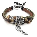 INBLUE Men,Women's Alloy Genuine Leather Bracelet Bangle Rope Cross Angel Wing Surfer Wrap Tribal Adjustable