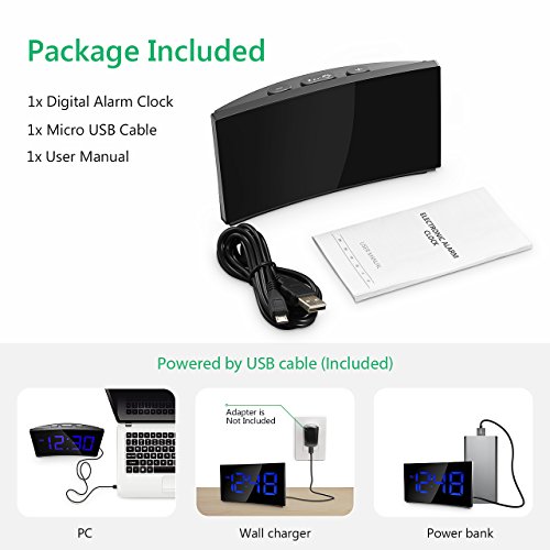 Digital Alarm Clock Pictek 5 Inch Dimmable LED Screen, Kids Desk Clock with Snooze Function for Bedroom Living Room Office (Without Adapter) (Y Blue)