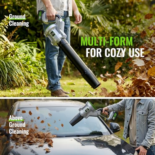 LUCKYTECH Leaf Blower, Brushless Handheld Leaf Blowers Cordless with Dual 4.0Ah Batteries, 680CFM 180MPH with 5 Speeds, Lightweight Snow Grass Blowers for Lawn Care, Patio, Yard, Garage