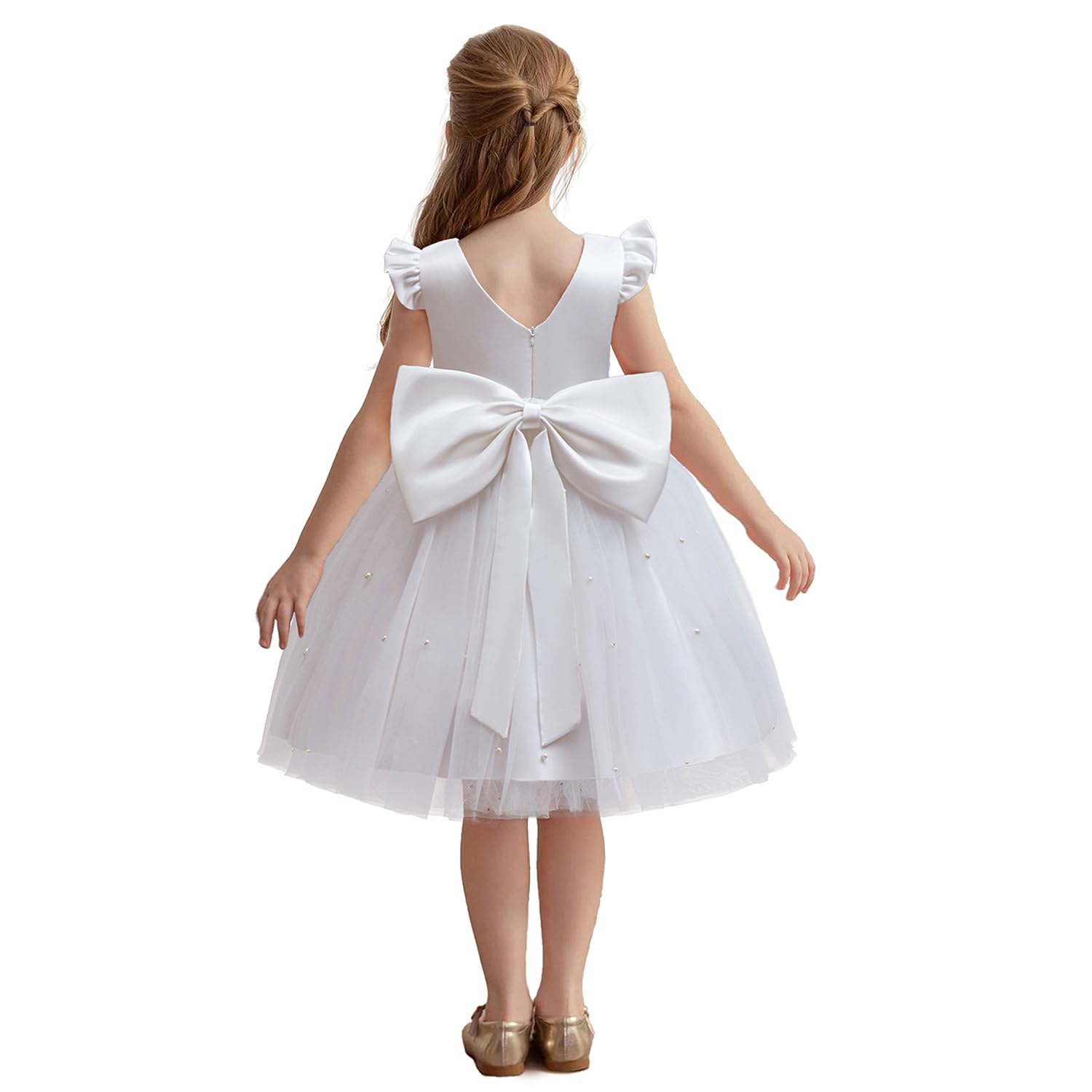 Photo 1 of Nileafes Flower Girls Tutu Pageant Princess Dress Toddler Girl Pearl Wedding Party Ball Gown Size 6Y (6 Years, 070- White)