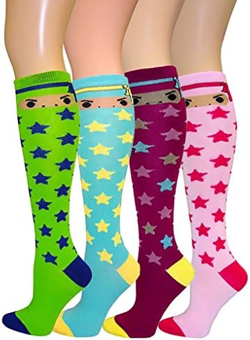 Women's Soft Knee High Socks,Casual, Argyle or Plush, Multi Color Value Pack of 4 (Star.Ninja3-4pk)