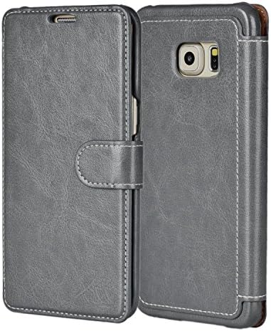 S7 EDGE Case,Samsung Galaxy S7 EDGE Wallet Case, Tisuns [Layered Dandy] - [Ultra Slim][Wallet Case] - Leather Flip Cover With Credit Card Slot for GALAXY S7 EDGE Case - G9350 CASE (Gray)