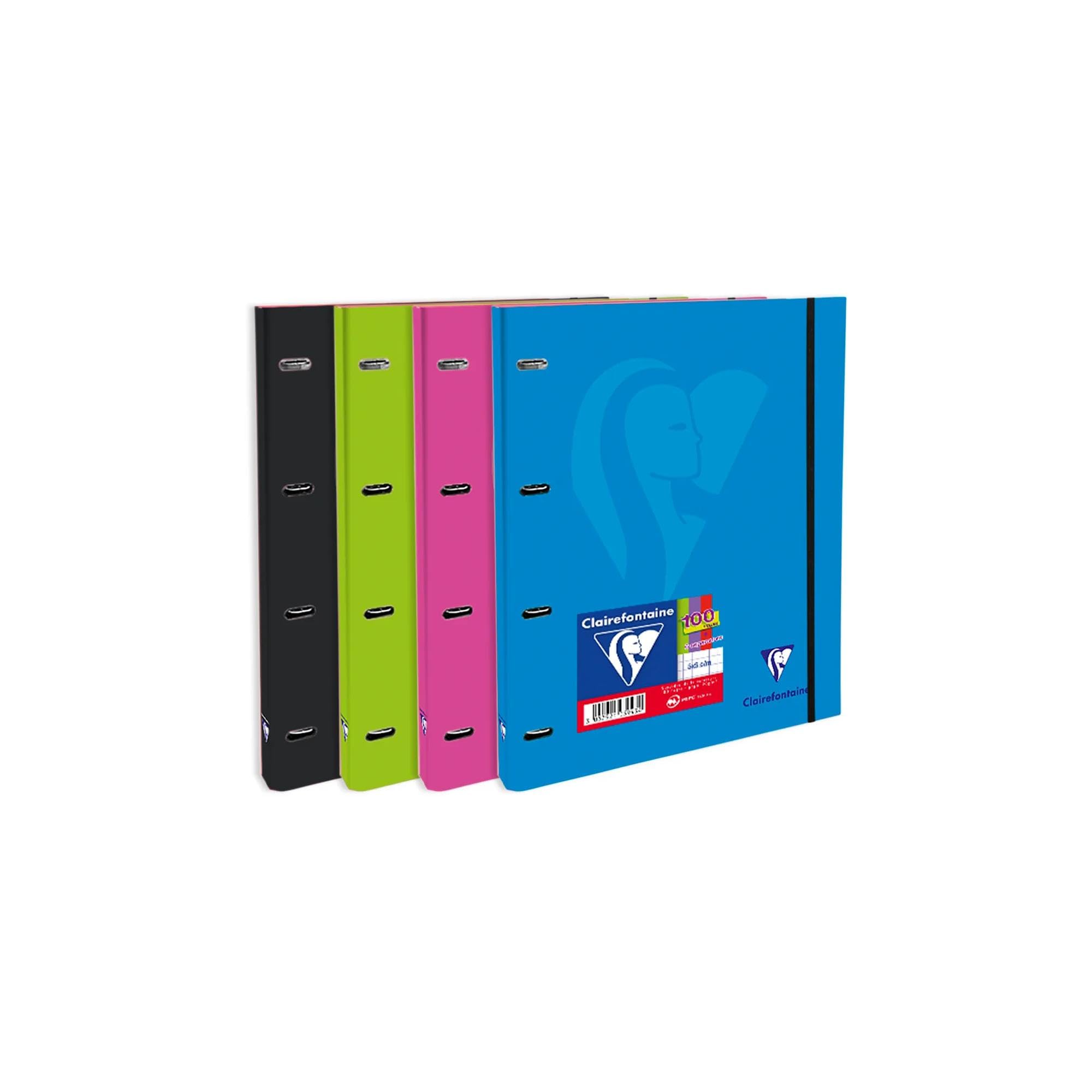 Clairefontaine 130943C Refillable Rigid Ring binder - A4 21x29,7cm - 200 Small Squares Framed Pages - 90g White Paper - Laminated Card Cover - Random Colour