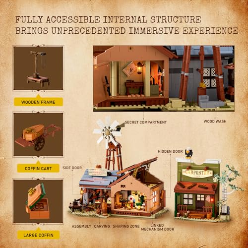 LUMIBRICKS Western-Carpentry-Workshop Lighting-Building-Bricks Set - 1832 Pcs The Old West Blacksmith-Shop Light Construction Building Model Set for Adults and West Lovers