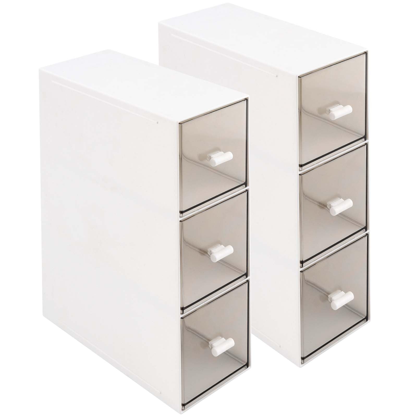 PINGEUI 2 Pcs Plastic Tea Box Organiser, Tea Bag Storage Boxes with 3 Drawers Kitchen Storage Box for Different Types of Teabags, Coffee, Sugar Sachets