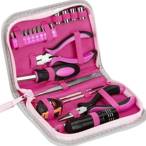 Werkzeugset Rosa Lady Werkzeug Set mit Werkzeugkoffer 23-Teiliges Reparatur Werkzeug Kit mit Schraubendreher Bit Maßband…