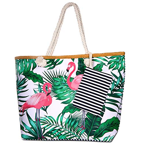 SenPuSi Große Strandtasche mit Reißverschluss Shopper Schultertasche Leinwand Sommer Schwimmbad Damen TascheVerschluss… – Bild 3
