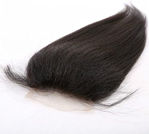 VRwig Brazilian Virgin Human Hair Lace Closure Kinky Straight Coarse Yaki 4"x4" Free Part French Lace Bleached Knots For Black Women (18" Hair Length)