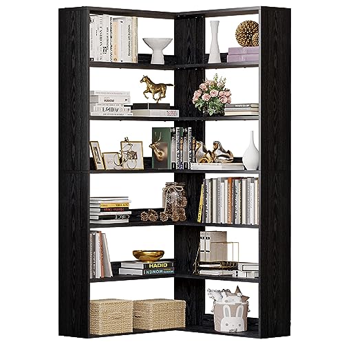 IRONCK Bookshelves 6 Tiers with Baffles Industrial Large Corner Etagere Bookcas…