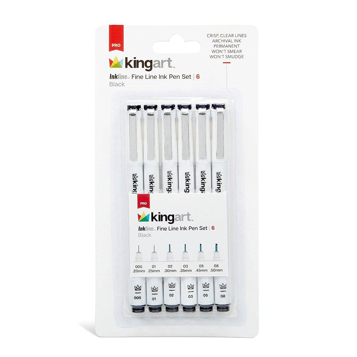 KINGART 430-6 PRO Inkline Black Micro Line & Precision Graphic Pens, 6 Assorted Nibs, BLACK Archival Waterproof Japanese Ink for Art, Illustration, Calligraphy, Sketching, Anime, Technical Drawing, Manga