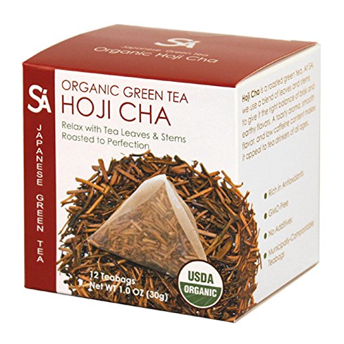 SA Sugimoto Tea Company Organic Hojicha - Roasted Twig Tea - 12 Count Compostable Pyramid Teabags