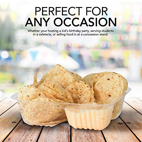 Nacho Trays (100 Pack) Disposable 2 Compartment Food Tray 6 x 5 Nacho