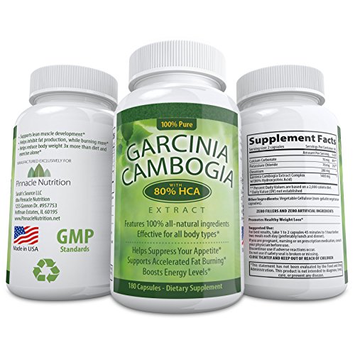 Insanely Potent Garcinia Cambogia Pure Extract! 80% HCA - Highest on Amazon - 180 capsules (3 Month Supply) - #1 Carb Blocker Supplement - Decreases Appetite, Increases Energy & Burns Fat Naturally - Contains A Whopping 1400mg 80% HCA w/ Potassium - Premium & All-Natural