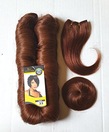 5.5" Short Auburn Pixie Finger Rolls Italian Wave Reddish Brown 27 Wefts +1 Top Closure+1 Side Bang Weaves Wefts 100% Remy Human Hair Full Head Set(also can be used to make a wig)