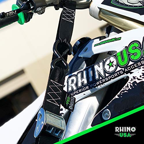 Rhino USA Motorcycle Tie Down Straps (2 Pack) Lab Tested 3,328lb Break Strength, Steel Cambuckle