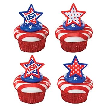 Patriotic Usa Star 4th Of July Cupcake Topper Rings Pack Of 24