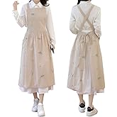 TALIBSA Pinafore Apron Dress,Japanese Cotton Linen Cross Back Apron for Women with Pockets,Cooking Apron,Gardening Apron