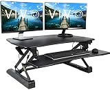 VIVO Black Deluxe Height Adjustable 36 inch Standing Desk Converter | Sit Stand Tabletop Dual Monitor and Laptop Riser Workstation (DESK-V000DB)