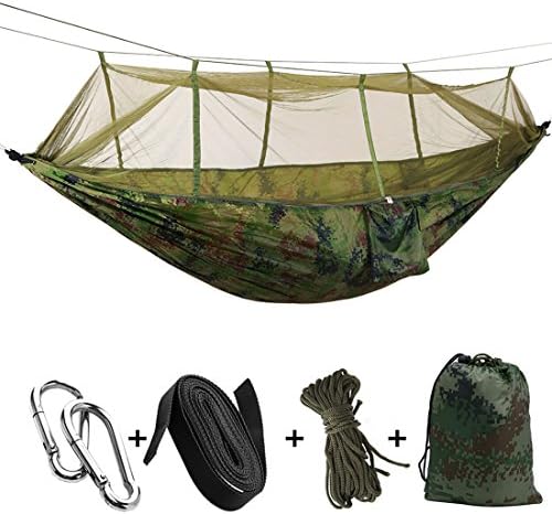 Camping Hammock Single &amp; Double Mosquito Net-Lightweight Portable Nylon Parachute Hammock for Outdoors Backpacking, Survival with Tree Straps Hammock Bundle Bug Net Carabiners (Camouflage)