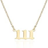 COLORFUL BLING Dainty Number Pendant Necklace Stainless Steel Choker 000 1111 111 222 333 444 555 666 777 888 999 Numerology Jewelry Gift for Women-Gold 111