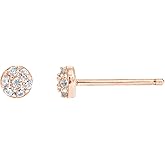 Amazon Essentials Rhodium Plated Sterling Silver Small Dainty Cubic Zirconia Pave Disc Earrings