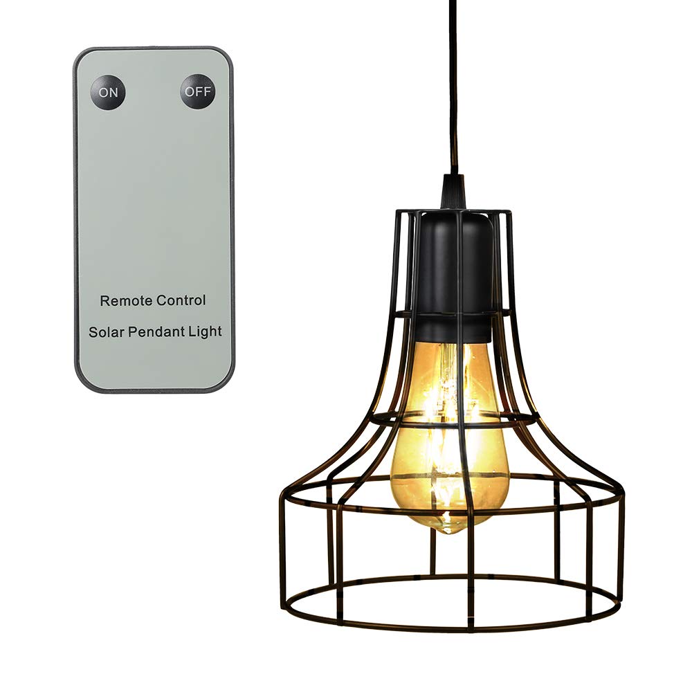 Walmeck Industrial Ceiling Light Solar Powered Pendant Light for Garden