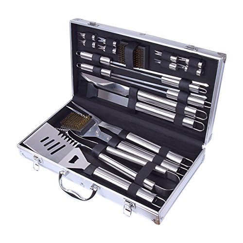 Home-Man 19-Piece BBQ Grill Tools Set-Barbecue Accessories With Aluminium Case-Professional Grade Stainless Steel Grill Utensils-Spatulas,Tongs,Forks Skewers,Knives,Brushes-Outdoor Grilling Kit