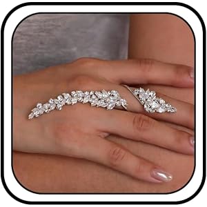 IQIC Gold Statement Cocktail Nail Rings Bold Adjustable Rhinestone Cocktail Rings Open Crystal Nail Finger Ring Sparkly Rhine