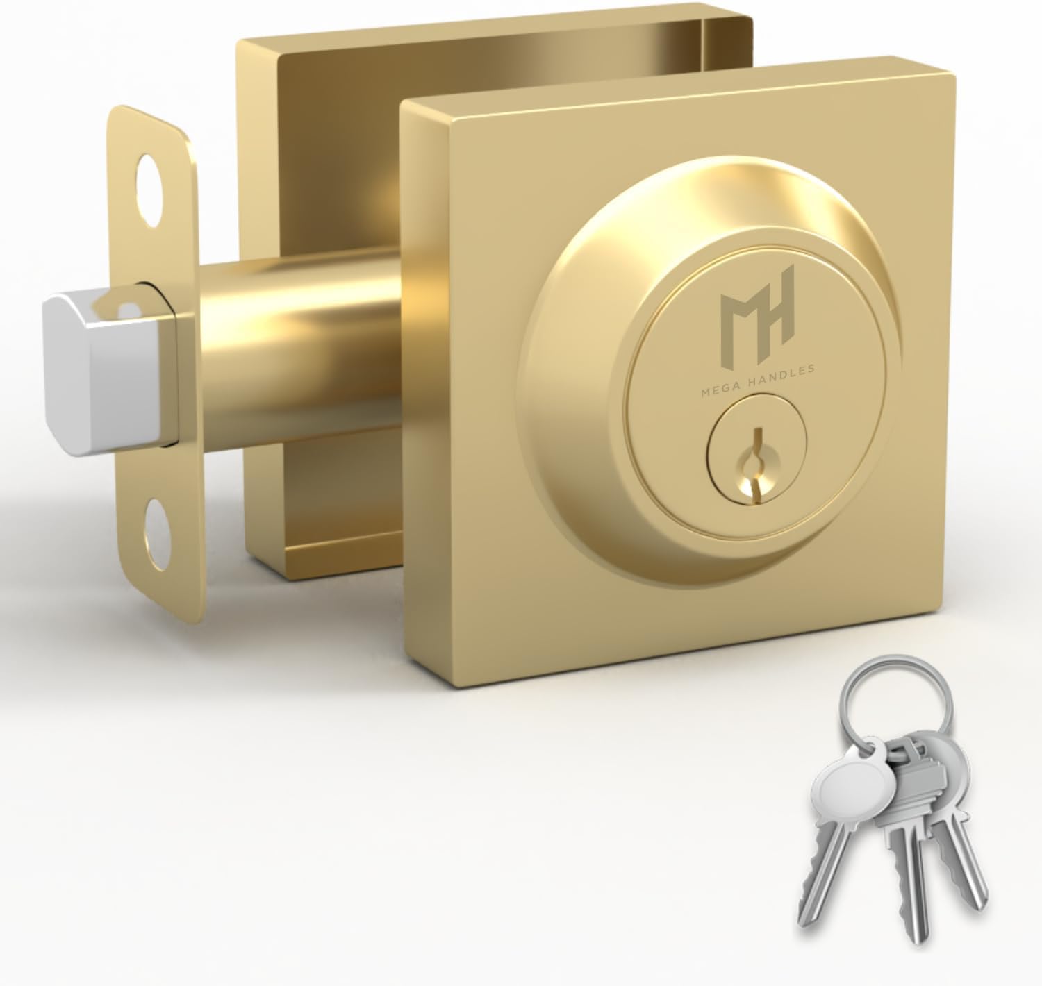 Photo 1 of Mega Handles - SCHEIN Deadbolt I Entrance Deadbolt Lock - Heavy Duty Square Locking Deadbolt for Left or Right-Handed Doors - Interior/Exterior - Satin Brass