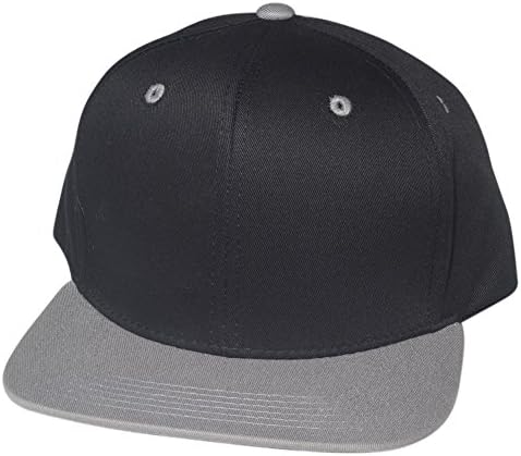 QML Premium Cotton Snapback Baseball Cap Solid and 2-Tones ( 33 Colors / Adjustable) (2 TONE, BLACK/LIGHT GREY)