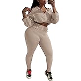 Ophestin Women 2 Piece Outfits Workout Sets Long Sleeve Zip Up Crop Jacket Bodycon Pant Tracksuit Jogging Suit