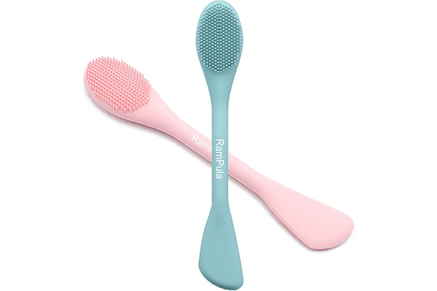 RamPula Facial Cleansing Brush, 2 in 1 Silicone Face Mask Brush & Face Scrubber, For Exfoliating, Massaging, Remove Blackheads, Makeup Skincare Removal, Applicator for Mud, Clay, Body Lotion, DIY Mask