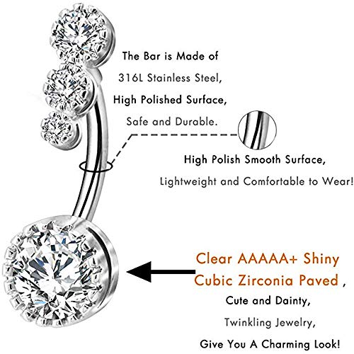 Jconly 14G Belly Piercing Kit 316L Surgical Steel Belly Button Rings Clear CZ Navel Rings Belly Rings with Piercing Clamp Piercing Needles for Belly Piercing