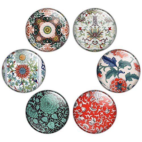Button Bistro Women's Oriental Floral Pattern 1.25 inch Pinback Button Set #2