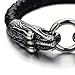 COOLSTEELANDBEYOND Stainless Steel Mens Dragon Bangle Bracelet Genuine Braided Leather Wristband Silver Black Two-tone