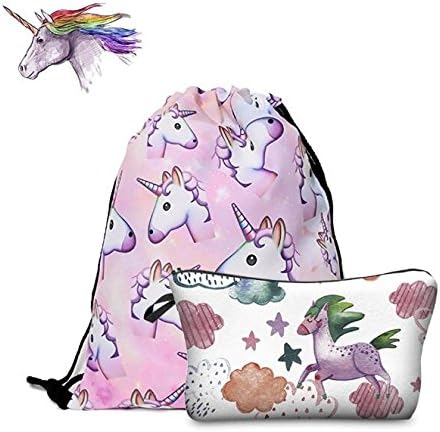 Unicorn Makeup Bag ,NANJA Fantasy 3D Printing women Unicorn Cosmetic Bags + 1pcs Unicorn Drawstring Backpack (Pattern A)