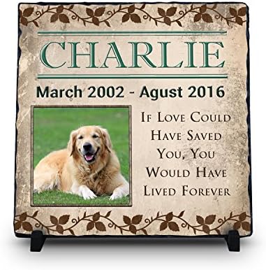 Custom Pet Memorial Stone | Pet Remembrance Polished Slate | Memorial Plaque | Personalized Dog or Cat Photo Slate | If Love Could Have Saved You... (Stone, 11.5x11.5)