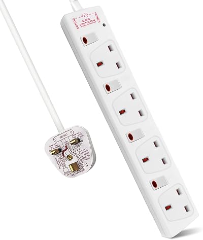 EXTRASTAR 4 Way Extension Lead Surge Protector UK Plug 13A 3M White