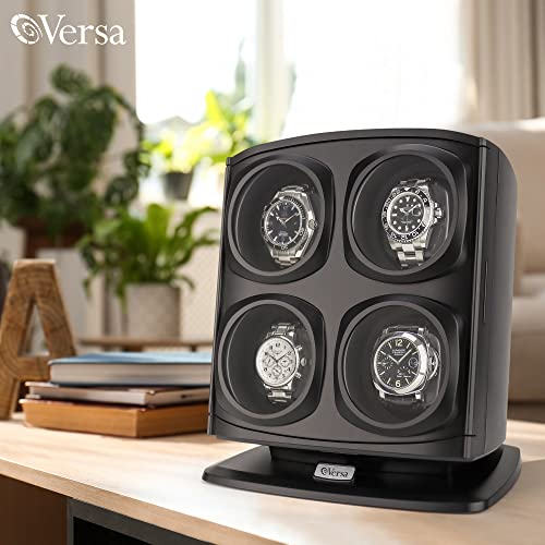 Versa [Newly Updated] Quad Watch Winder in Black - Independently Controlled Settings - Multiple Direction and Timer Settings - Adjustable Watch Pillow - Plenty of Space for Large Watches - No Magnets