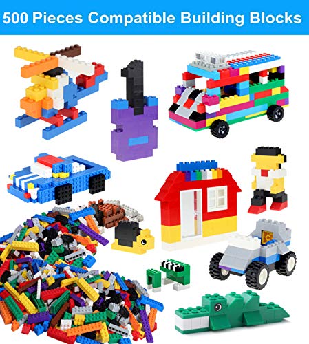 burgkidz Kids 5-in-1 Multi Activity Table Set - 500 Pieces Building Blocks Compatible Bricks Toy, Play Table Includes 1 Chair and Building Block Table with Storage, Green Baseplate Board/Blue Color - Thumbnail 4