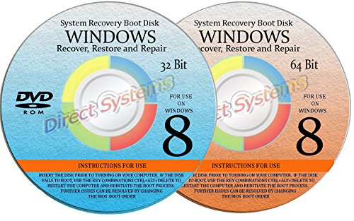 2 BOOT DISKS for RESTORE & RECOVERY for WINDOWS EIGHT 32 & 64 bit