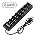 7-Port USB Hub with ON/Off Switch, Black (7 Port USB Hub) 2 Pack