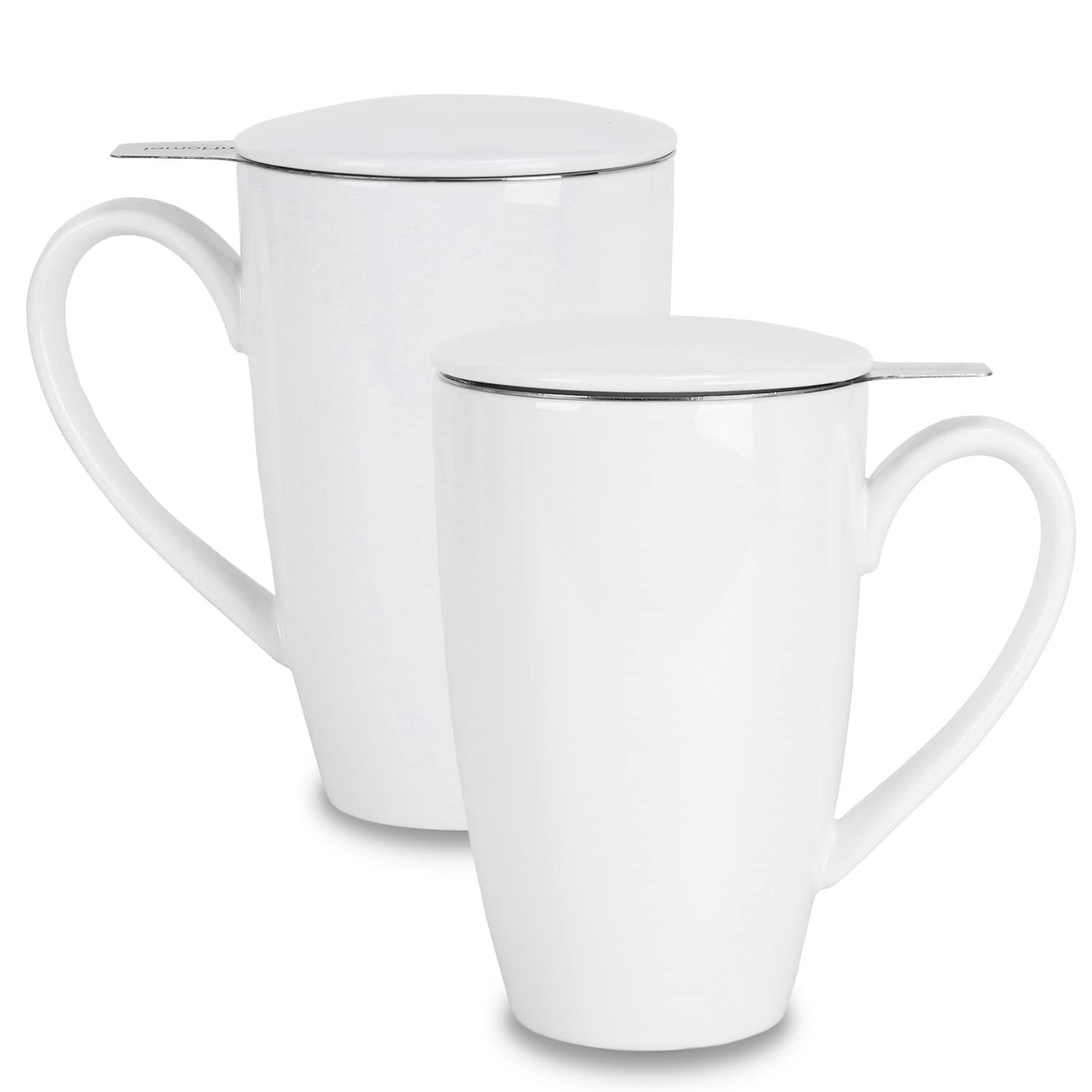 Photo 1 of amhomel Porcelain Tea Mug with Infuser and Lid, 16 Ounce Ceramic Tea Cup for Loose Leaf, Coffee, Cocoa and Milk, Tea Gift for Tea Lovers, Set of 2(White)