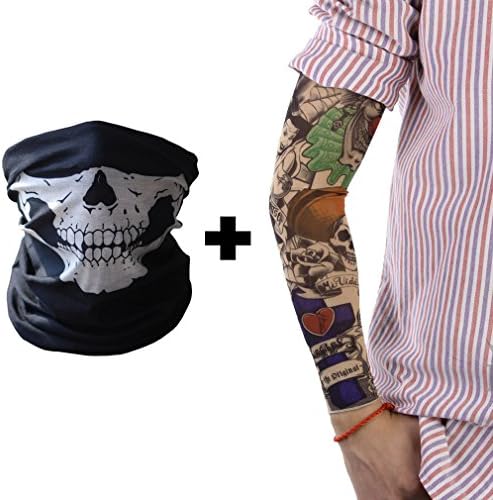 Magma Skull Mask PLUS TWO Fake TATTO Arm Sleeves