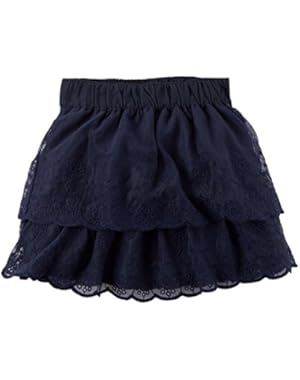Girls Scalloped Tiered Lace Skirt, Navy Blue, 3m