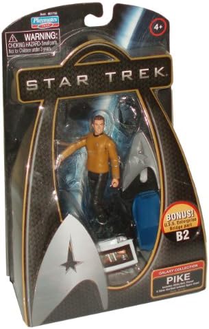 Star Trek Movie Series Galaxy Collection 4 Inch Tall Action Figure - PIKE with Utility Belt, Phaser and Silver Starfleet Emblem Figure Stand Plus Bonus U.S.S Enterprise Bridge Part B2