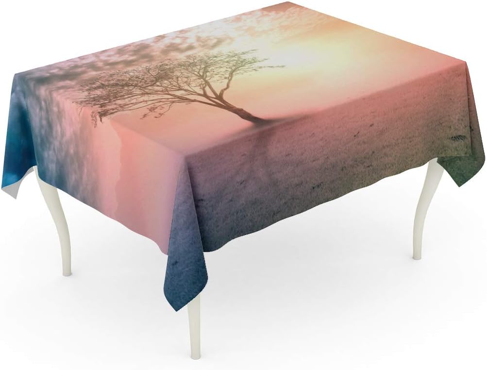 Tinmun Waterproof Tablecloth 52 x 70 Inches Pink World Environment Day Silhouette Alone Tree on Beautiful Decorative Rectangular Tabletop Cover for Outdoor Indoor Use