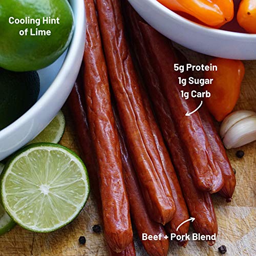 Habanero Lime Meat Sticks - Low Carb, Low Sugar Jerky Sticks by El NorteÃ±o - Smoked Pork & Beef Sticks, Gluten Free, NO MSG, Made in the USA (24 - 1oz Snack Sticks)